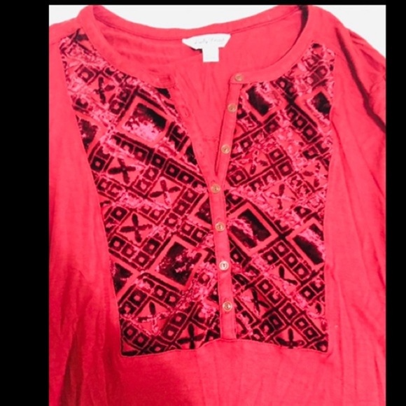 Red/Burgundy Velvet Lucky Brand Long Sleeve Blouse - Picture 10 of 12